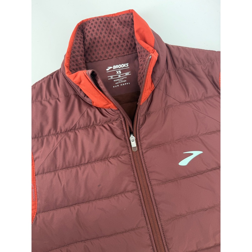 Brooks Shield Hybrid Running Vest XS Burgundy Orange Quilted Insulated 221556
